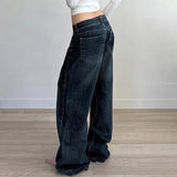 KYLETHOMASW  -  Women's Dark Blue Relaxed Fit Jeans Y2K Retro Low Waist Straight Denim Pants 90S Street Style Loose Trousers Korean Versatile