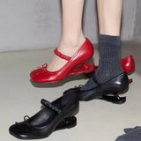 KYLETHOMASW  -  Sweet Bow Decoration Strange Heel Round Toe Mary Jane Shoes for Women Street Style Designer High Heels Elegant Party Dress Shoes