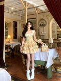 KYLETHOMASW  -  2025 Western Sweet Floral Slimming Bow Dress Women Waist Cinching Slimming Princess Fluffy Temperament Short Vestidos