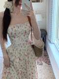 KYLETHOMASW  -  Elegant Women's Retro Printed Medium Length Dress Summer Fashion Beach Party Y2k Slim Fit Women Versatile Lace Suspender Dress