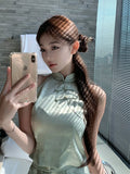 KYLETHOMASW  -  New Chinese Style 2 Piece Set Women's Summer Sleeveless Cheongsam Top Wide Leg Pants Elegant Outfit