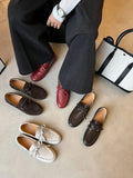 KYLETHOMASW  -  New Leather Flats Shoes Women's Loafers Round toe Vintage Suede Leather Ladies Casual British Style Flat Single Shoes