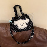 KYLETHOMASW  -  Korean Cute Black Polka Dot Puppy Crossbody Bag Women Cartoon Canvas Handbag Ladies Harajuku Sweet Large Capacity Shoulder Bags