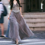KYLETHOMASW  -  Spring Summer Sweet Mesh Skirt Women's Elastic Waist A-line Pleated Skirt Fairy Elegant Party Long Skirts Tutu Tulle Skirt 698A