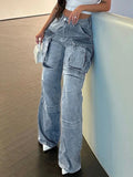 Kylethomasw Pockets High Waisted Jeans Woman  Autumn Winter Baggy Blue Cargo Pants Women's Casual Loose Fashion Denim Pant Women