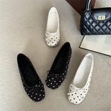 KYLETHOMASW  -  White Black Polka Dot Bow Ballet Flats Women Round Toe Slip on Ballerina Shoes Casual Loafers