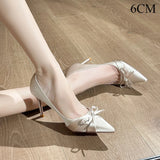 KYLETHOMASW  -  High Heels Women's Spring and Summer Satin Thin Heels Light Mouth High Heel Pumps New Bow Pointed Banquet Dress Shoes Women