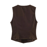 KYLETHOMASW  -  French Fashion Blogger Vintage Single Breasted Vest Top High Street Elegant Brown Minimalist Denim Vest Woman Clothing