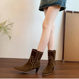 KYLETHOMASW  -  Autumn Winter Street Style Pointed Toe Women Ankle Boots Fashion Slip On Square Heels Shoes Female Modern Short Booties