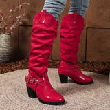 KYLETHOMASW  -  Women's Autumn and Winter knee high boots with loose design patent leather toe buckle strap for daily wear
