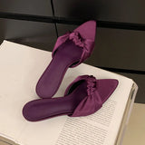 KYLETHOMASW  -  Fashion Butterfly-Knot Ladies Heeled Slippers Shoes Summer Pointed Toe Women Low Heel Slippers Female Slides Sandals Pumps