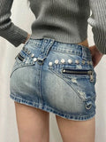 Kylethomasw  Summer Woman Y2k Denim Skirt Low Rise Jean Cargo Skirt Zipper New Design Mini Sexy Hot Gyaru Aesthetics American Style Punk