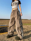 Kylethomasw Cargo Pants for Women Hip Hop Oversize Wide Leg Trousers Y2k Vintage Streetwear Pocket Side Stripe Ladie Jogger Pantalon