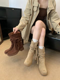 KYLETHOMASW  -  Brown Suede Boots Woman Round Toe Chunky Heels Boots Fall Winter Black  New Rocks Shoes Botas Western Cowboy Feminina