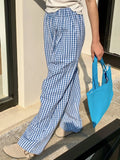 KYLETHOMASW  -  Vintage Plaid Women's Wide Leg Pants Pockets Sping Summer High Waist Casual Straight Loose Trousers Female