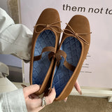 KYLETHOMASW  -  Sweet Butterfly Knot Stripe Design Mary Jane Shoes Women Comfortable Suede Elastic Band Casual Flats Elegant Brand Designer Shoe