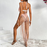 Kylethomasw Bohemian Crochet Knitted Women Beach Cover Up Sexy Tassel Backless Long Mazi Dress Retro Hollow Out Beach Sirt Swimwear Cover Up