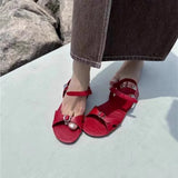 KYLETHOMASW  -  High-quality Women Genuine Leather Buckle Flat Sandal Open Toe Sandals Summer Ladies Simple Beach Shoes Sandalias De Mujer