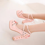 KYLETHOMASW  -  Summer 2025 Ladies 2.5 Platform Cute Bow Lace Princess Lolita Shoes Party 10cm High Heel Buckle Big size 43