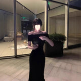 KYLETHOMASW  -  Elegant Black One-Shoulder Dress Women's Slimming Summer Fashion High-Cold Style Cleanfit High-Waist Polyester Cotton Blend