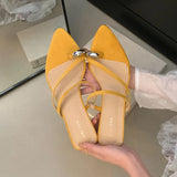 KYLETHOMASW  -  Fashion Metal Women Wedges Slippers Shoes Female Flip flops Footwear Pointed Toe Ladies Heeled Slippers Pumps Slides Shoes