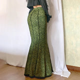 KYLETHOMASW  -  Y2K Vintage Fashion Elegant Green Trumpet Long Skirt Graphic Printed Lace Trim High Waist Skirt Women Aesthetic