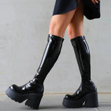 KYLETHOMASW  -  Platform Chunky High Heeled Women Knee High Boots Fashion Cool Round Toe Cute Sweet Heeled Boots Gothic Uniform Dress Shoes