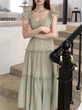 KYLETHOMASW  -  Summer Solid Fairy Dress for Women Y2K Slim V Neck A-Line Long Cake Dress Birthday Evening Party Holiday Chic Vestidos Fashion