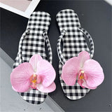 KYLETHOMASW  -  Summer Design Flower Geometric Clip Toe Low Flat Heels Women Slippers Fashion Casual Flip Flops Party Shoes