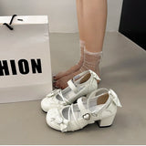 KYLETHOMASW  -  Butterfly-knot Lolita Women Mary Jane Shoes Elegant Round Toe Thick Heel Shoes Ladies Fashion Dress Pumps