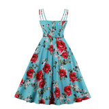KYLETHOMASW  -  New Vintage Elegant Floral Party Cami A-Line Dress 50s 60s Women Summer Fashion Spaghetti Strap Shirred Back Retro Dresses