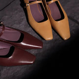 KYLETHOMASW  -  Summer Women's Genuine Leather Mary Jane Shoes Sandals Fashion Buckle with Square Toe Soft Bottom ladies Shoes