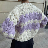 KYLETHOMASW  -  Stripe Pattern Cropped Cardigans Vintage Lantern Sleeves Knitted Sweater Aesthetic Y2k Knitwear Coat Women Autumn Outwear Street