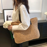 Kylethomasw -  Summer Straw Bag Women Large Capacity Handle Bag Handmade Woven Handbag Bohemia Vacation Rattan Beach Bag Shopping bag tote bag