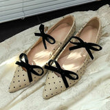 KYLETHOMASW  -  Cute Bow Double Buckle Low Heel Pumps Women Fashion Polka Dot Pointed Toe Designer Shoes Comfort Soft Sole Commuter Office Shoes