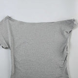 KYLETHOMASW  -  Asymmetric off shoulder sloping neck T-shirt for niche hot girls,  summer American light mature style slim fit short knitted top
