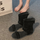 KYLETHOMASW  -  Spring Autumn Open Toe Internal Elevation Women Sandals Boots Ladies Casual Hollow Out Ankle Booties