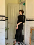 KYLETHOMASW  -  Autumn New Korean High Street Half-high Neck Dress Women Fitted Inner Wear Base Layer A-line Mermaid Long Dress Office Lady