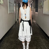 KYLETHOMASW  -  Women's Korean Dongdaemun design back lace dress + ruffled patchwork shorts two-piece set