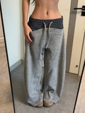 KYLETHOMASW  -  Unique Street Low Waist Patchwork Design Casual Pants Women Autumn Winter New Sle Slim Straight Leg Floor-Length Pants American