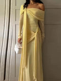 KYLETHOMASW  -  Yellow Crepe Evening Dress Off The Shoulder Mermaid Formal Occasion Pleat Prom Party Gowns Customized Female Robe 2025
