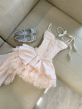 KYLETHOMASW  -  Vintage French Elegant Sweet Woman Dress Sexy Strapless Design Short Party Mini Dress Female Fairy Birthday Party Chic Clothes