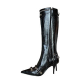 KYLETHOMASW  -  Women Sexy Chelsea Boots Pointed Toe High Heels Shoes Designer Winter New Stilettos Knee High Boots Pumps Motorcycle Botas