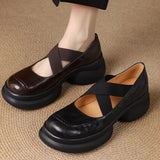 KYLETHOMASW  -  Leather Shoes for Women's Spring and Autumn New Cross Belt Genuine Leather Pumps for Women Thick Soled Mary Jane Shoes