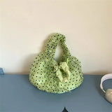 KYLETHOMASW  -  Korean Polka Dot Pleated Dumpling Bag Chic Retro Lace Drawstring Crossbody Shoulder Tote For Women Gentle Casual Commute Travel