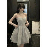 KYLETHOMASW  -  Slimming Shiny Fluffy Suspender Dress for Women French Style Waistband Summer Dress New Temperament Vestido