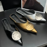 Kylethomasw Women Slippers Designer Flat Sandals Summer 2025 Slides Non-slip Metallic Color Fashion Footwear Brand Pointed Toe Mules Ladies