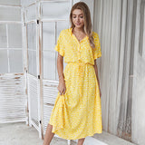 Kylethomasw Summer Polka Dot Dress Ladies Leopard Print Shirt Dress Women Midi High Waist Beach Vacation Bohemian Dresses Vestido 21818