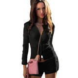 KYLETHOMASW  -  Classic Stretch 2-Piece Set Women Single-Breasted Long Sleeves o-Neck Blouse+Basis Shorts Simple Leisure Street Suits