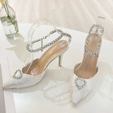 KYLETHOMASW  -  Elegant Crystal Buckle Strap Pointed Toe Women Pumps Sexy Prom Thin Heels Sandals Mule Ladies Party Shoes